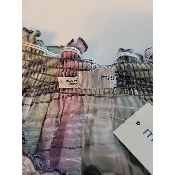 Maurices Green Plaid SS Button Up Smocked Tunic Peasant Top Women's Plus 1 1X - Picture 11 of 13